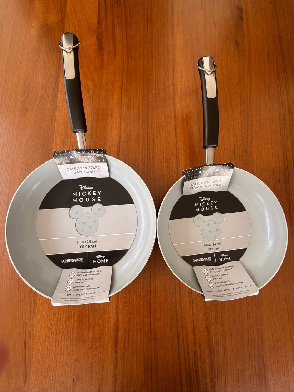 Disney Mickey Mouse black and gray Ceramic Nonstick Fry Pan set of 2 faberware